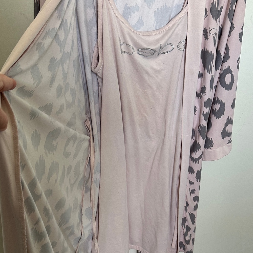 BEBE Pink Gray Robe Lounge Dress Set Size M Soft Cozy Sleepwear Intimates - Picture 6 of 11